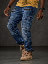 CD798 Jeans de hombre con detalles de cuero