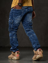 CD798 Jeans de hombre con detalles de cuero