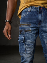 CD798 Jeans de hombre con detalles de cuero