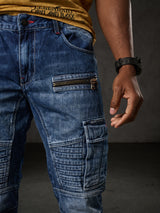 CD798 Jeans de hombre con detalles de cuero