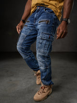 CD798 Jeans de hombre con detalles de cuero