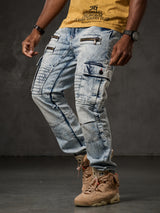 CD798 Jeans de hombre con detalles de cuero