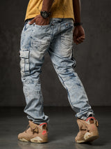 CD798 Jeans de hombre con detalles de cuero