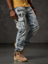 CD798 Jeans de hombre con detalles de cuero