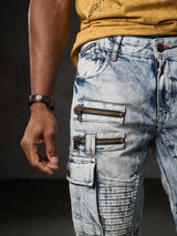 CD798 Jeans de hombre con detalles de cuero