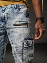 CD798 Jeans de hombre con detalles de cuero