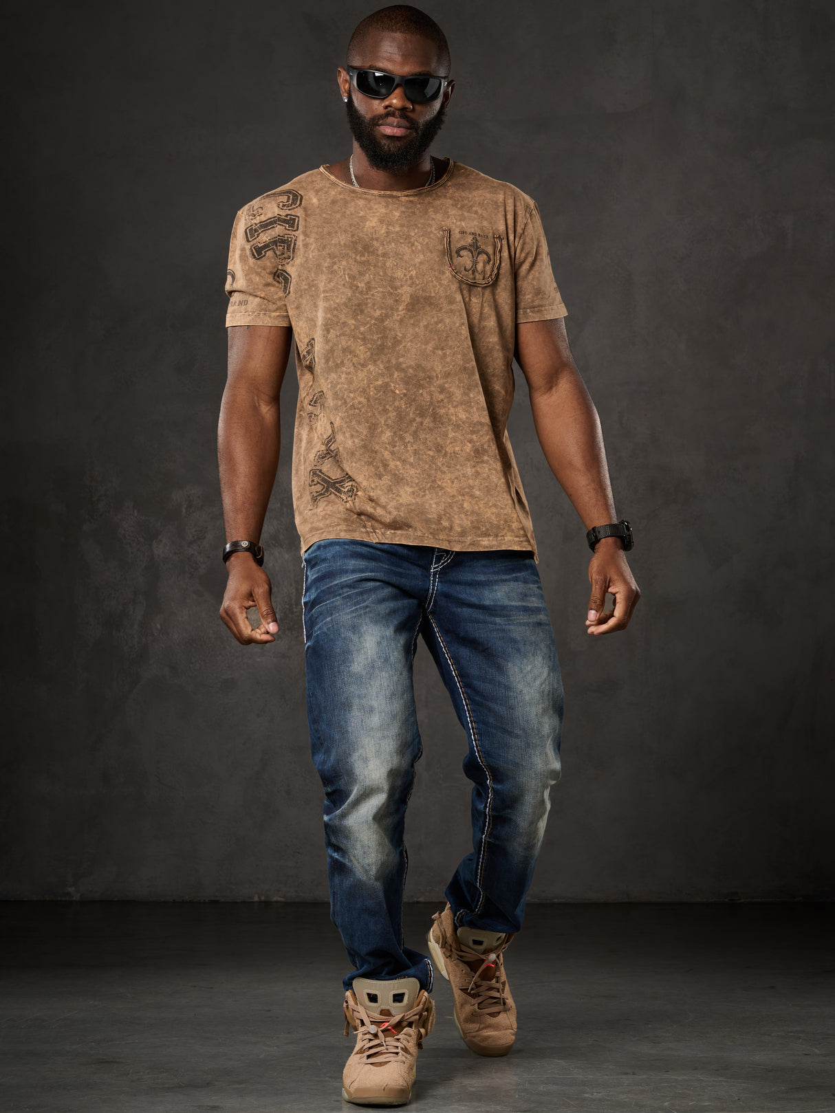 CD287 Herren bequeme Jeans mit Waschungen in Straight Fit