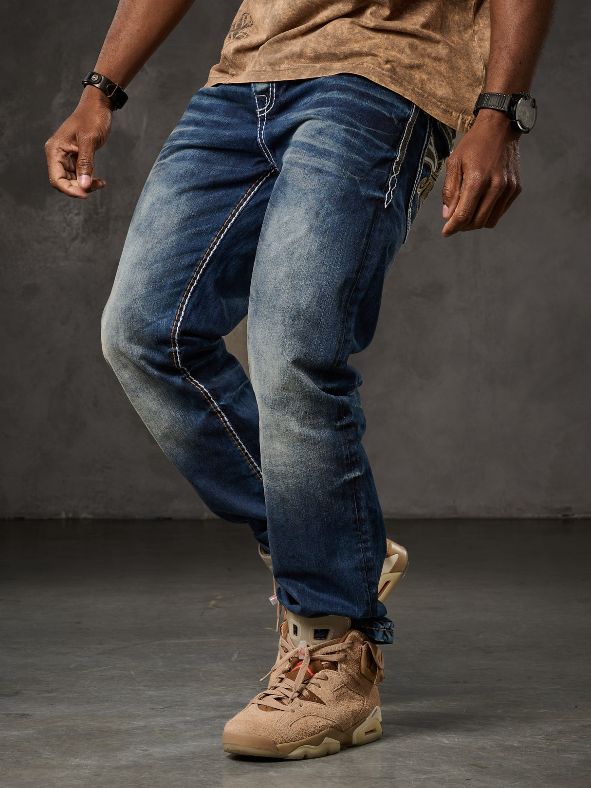 CD287 Herren bequeme Jeans mit Waschungen in Straight Fit
