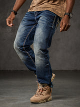 CD287 Herren bequeme Jeans mit Waschungen in Straight Fit