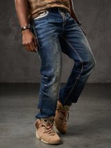 CD287 Herren bequeme Jeans mit Waschungen in Straight Fit