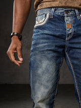 CD287 Herren bequeme Jeans mit Waschungen in Straight Fit