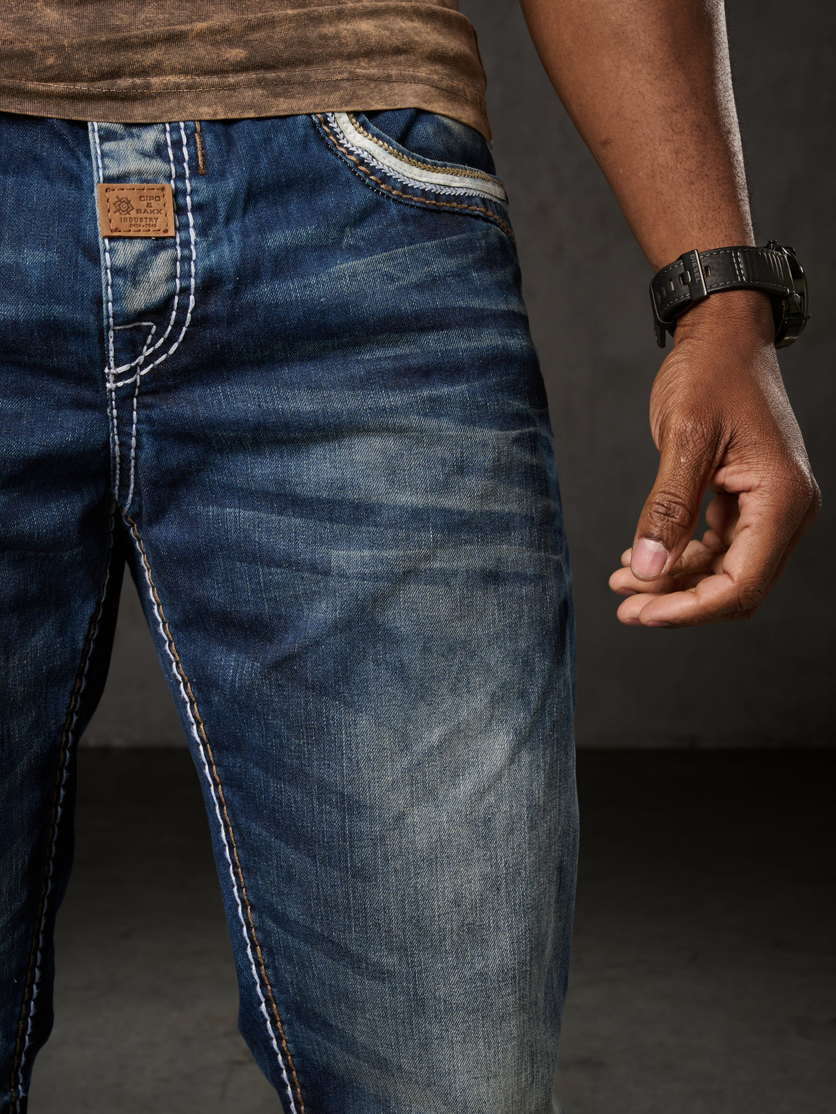 CD287 Herren bequeme Jeans mit Waschungen in Straight Fit