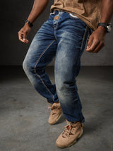 CD287 Herren bequeme Jeans mit Waschungen in Straight Fit