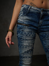 WD381 jeansy damskie z haftowanymi elementami