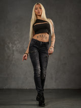 WD437 women slim-fit jeans with trendy decorative stitching
