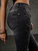 WD437 women slim-fit jeans with trendy decorative stitching