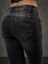 WD437 women slim-fit jeans with trendy decorative stitching
