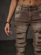 WD529 Jeans femme fantaisie avec déchirures