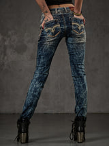 WD222 jeansy damskie z modnym wybielaniem
