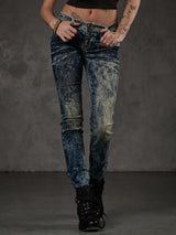 WD222 jeansy damskie z modnym wybielaniem