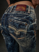 WD222 jeansy damskie z modnym wybielaniem