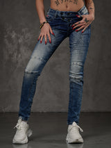 WD502 Damen Slim-Fit-Jeans mit Ziernähten in Straight Fit