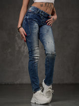 WD502 Damen Slim-Fit-Jeans mit Ziernähten in Straight Fit