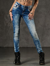 WD343 Women's Skinny Jeans with Embroidery on the Back Pockets
