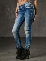 WD343 Women's Skinny Jeans with Embroidery on the Back Pockets