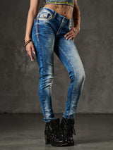 WD343 Women's Skinny Jeans with Embroidery on the Back Pockets