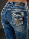 WD343 Women's Skinny Jeans with Embroidery on the Back Pockets
