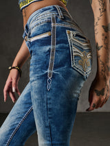 WD343 Women's Skinny Jeans with Embroidery on the Back Pockets