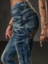 WD175 women Slim-Fit jeans with decorative stitching in Straight Fit