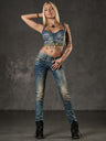 CBW-0347 Damen Jeans  Freizeit Slim Fit 5-Pocket Design Used Kontrastnähte