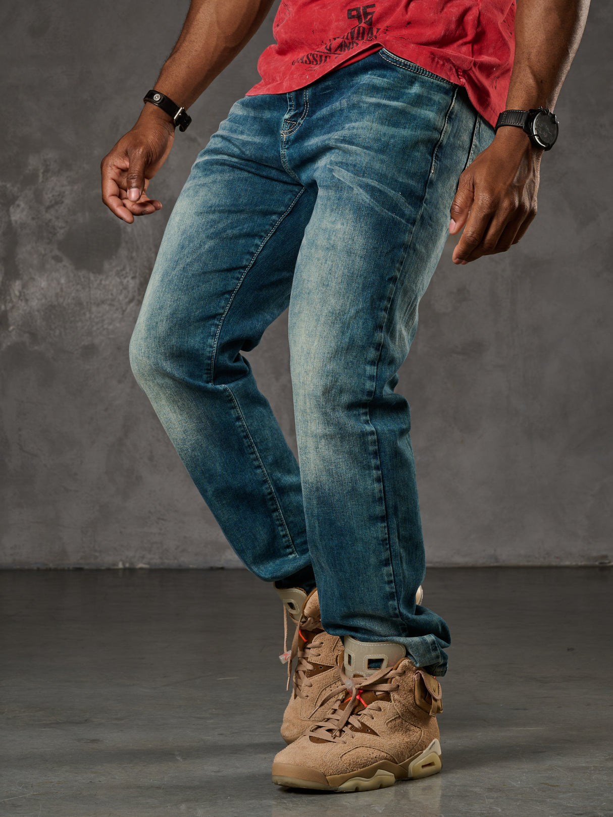 CD860 Herren Jeans – Straight Fit in Blaugrün und Braun