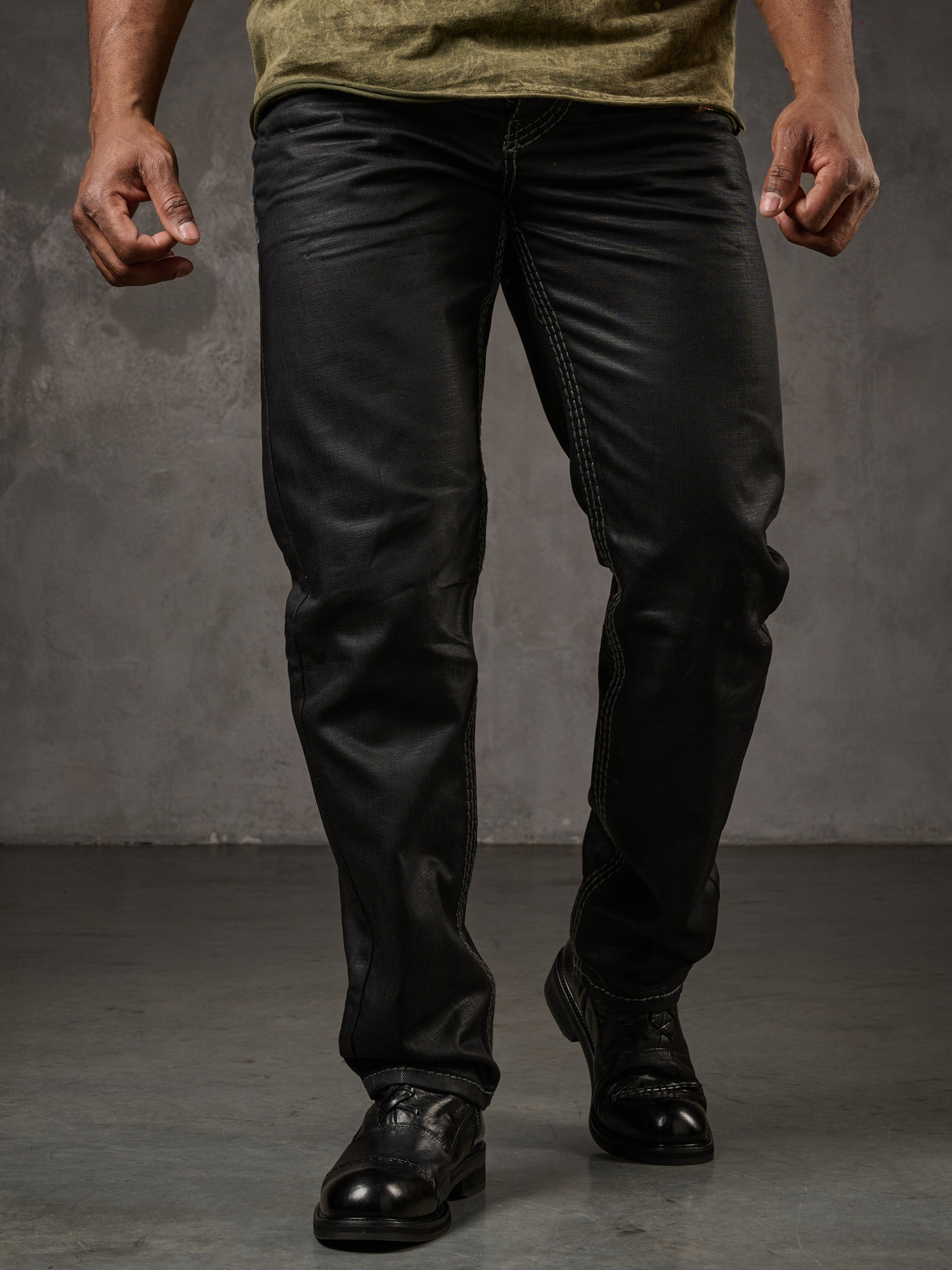 CD295 Herren bequeme Jeans im glänzenden Matt-Look in Straight Fit