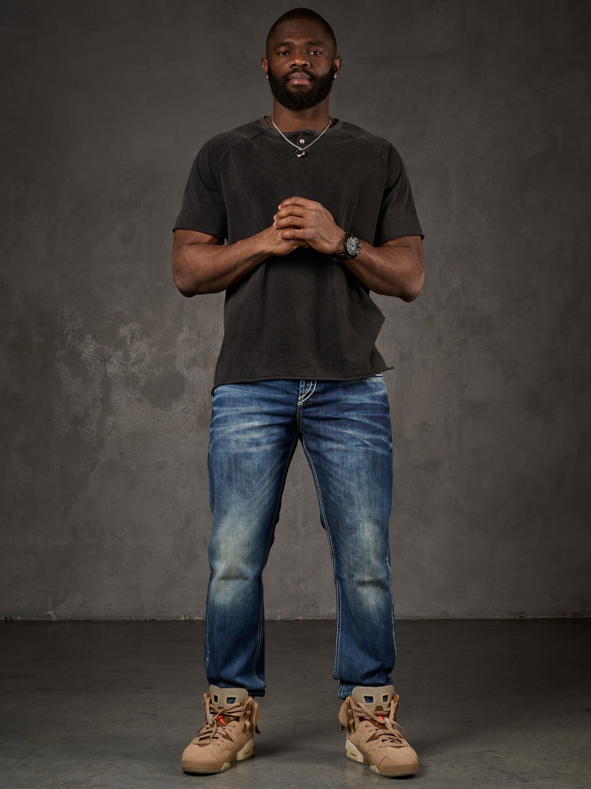 CD184 Herren bequeme Jeans mit abgesetzten Ziernähten in Straight Fit