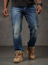 CD184 Herren bequeme Jeans mit abgesetzten Ziernähten in Straight Fit