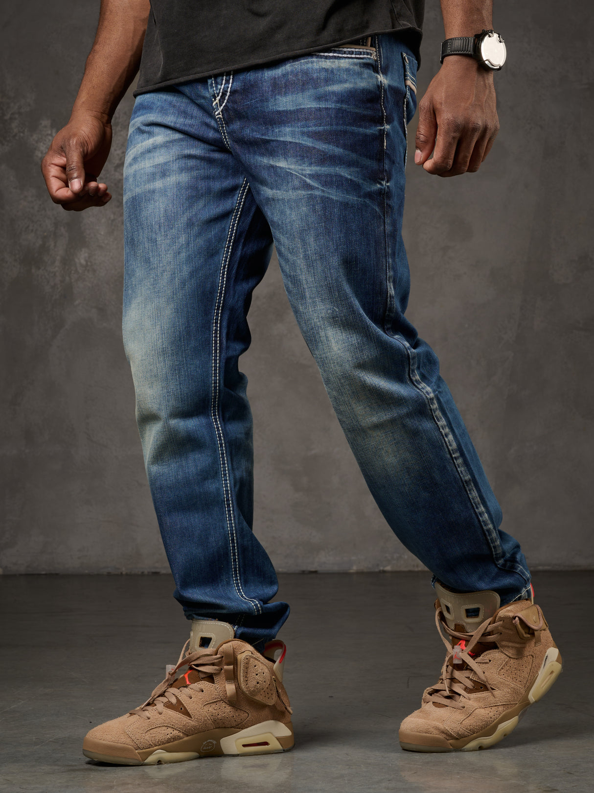 CD184 Herren bequeme Jeans mit abgesetzten Ziernähten in Straight Fit