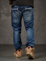 CD184 Herren bequeme Jeans mit abgesetzten Ziernähten in Straight Fit