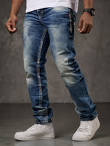 CD149 Herren bequeme Jeans im coolen Used-Look Straight Fit