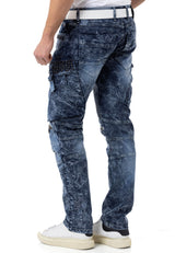 CD494 Herren bequeme Jeans mit Edelstein Taschen in Regular Fit
