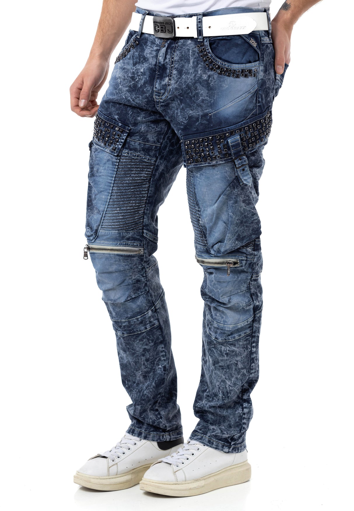 CD494 Herren bequeme Jeans mit Edelstein Taschen in Regular Fit