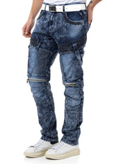 CD494 Herren bequeme Jeans mit Edelstein Taschen in Regular Fit