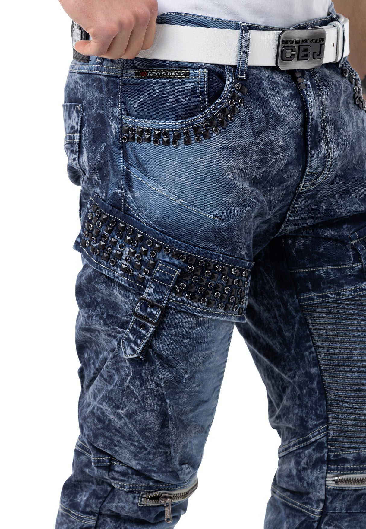 CD494 Herren bequeme Jeans mit Edelstein Taschen in Regular Fit
