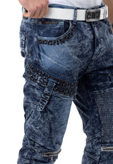CD494 Herren bequeme Jeans mit Edelstein Taschen in Regular Fit
