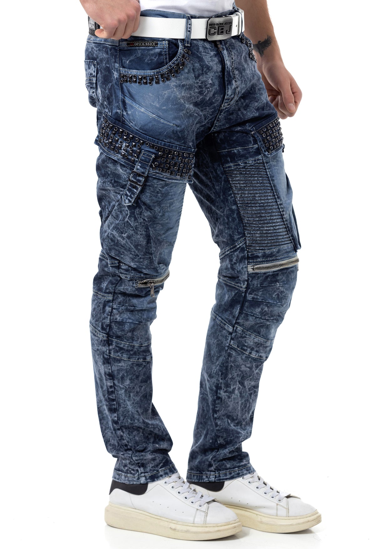 CD494 Herren bequeme Jeans mit Edelstein Taschen in Regular Fit