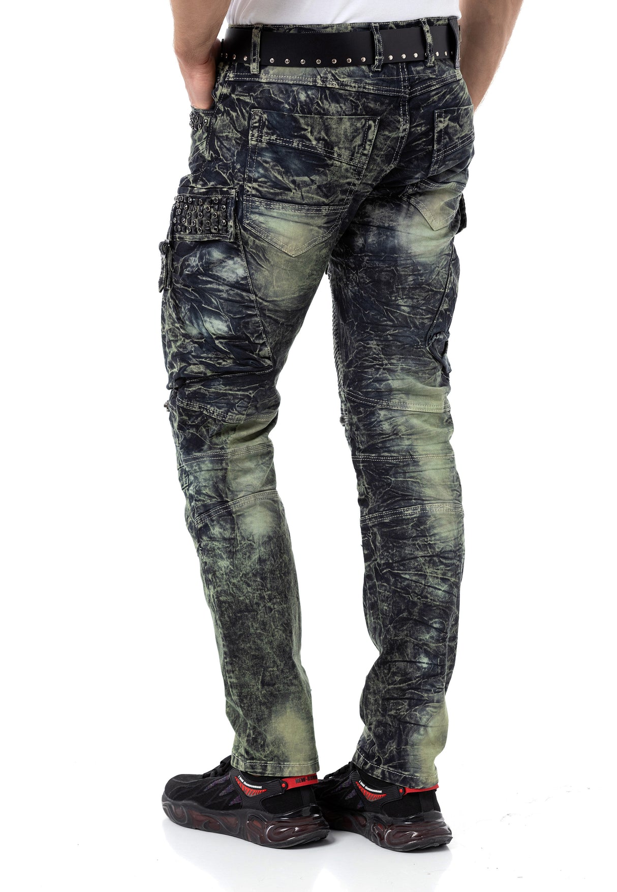 CD494 Herren bequeme Jeans mit Edelstein Taschen in Regular Fit