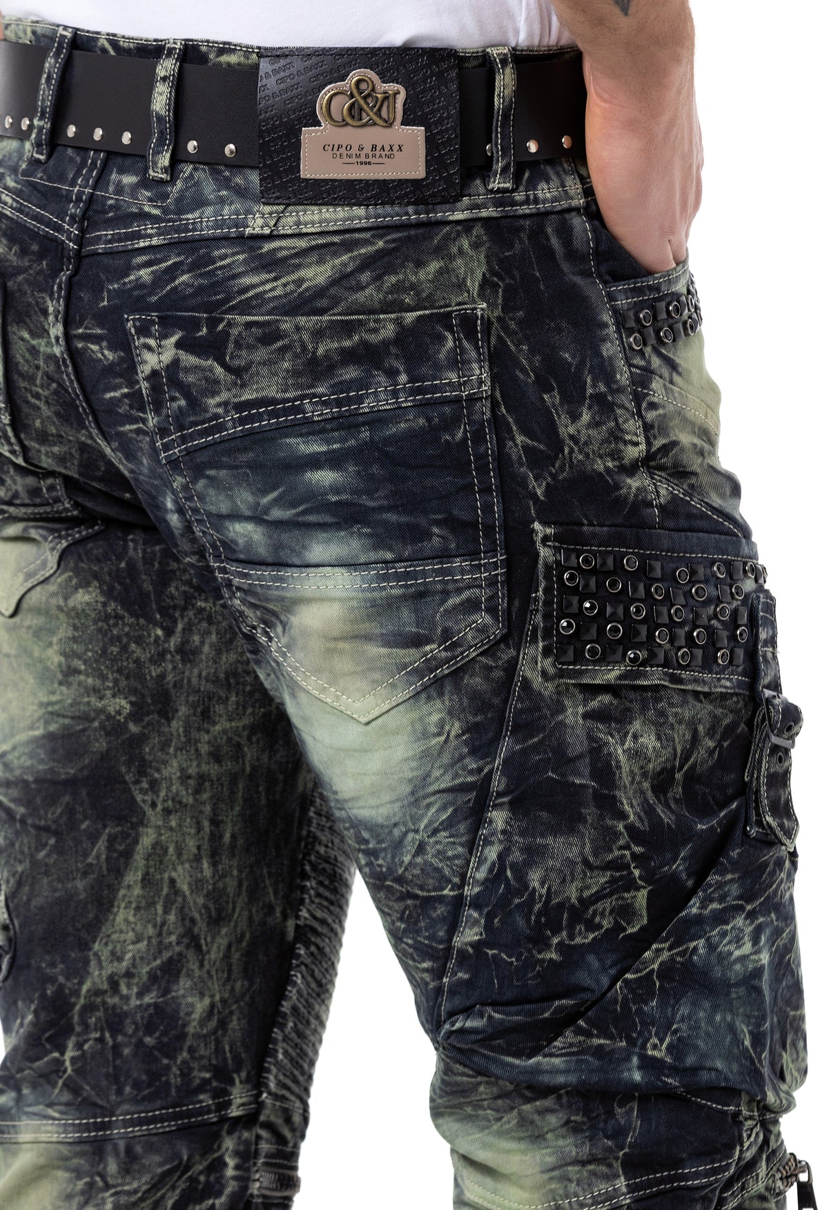 CD494 Herren bequeme Jeans mit Edelstein Taschen in Regular Fit