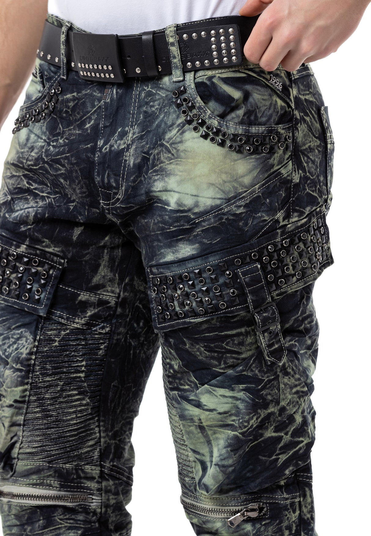 CD494 Herren bequeme Jeans mit Edelstein Taschen in Regular Fit